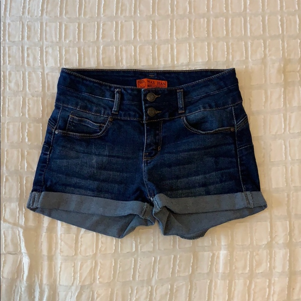 Wax Jean “Butt I Love You” dark wash shorts